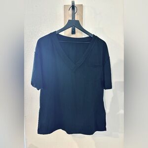 Black Short Sleeve oversized v- neck T-Shirt Casual Top